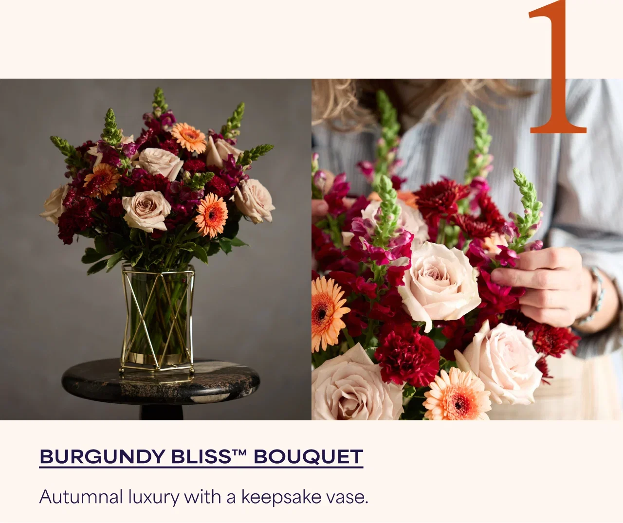 1 | Burgundy Bliss Bouquet | Autumnal luxury with a keepsake vase