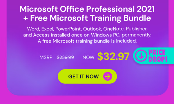 Microsoft Office Pro 2021 for Windows: Lifetime License + A FREE Microsoft Training Bundle (RISE)