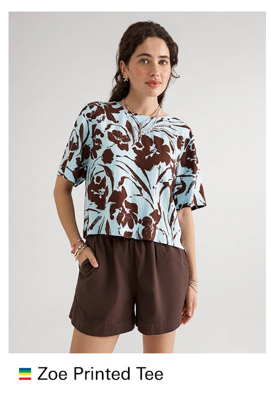 ZOE PRINTED LINEN BLEND TEE