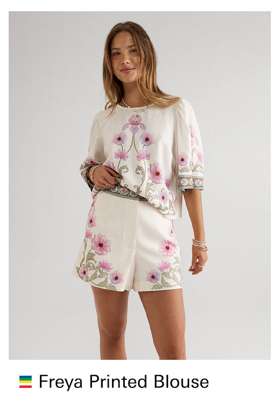 FREYA LINEN BLEND PRINTED BLOUSE