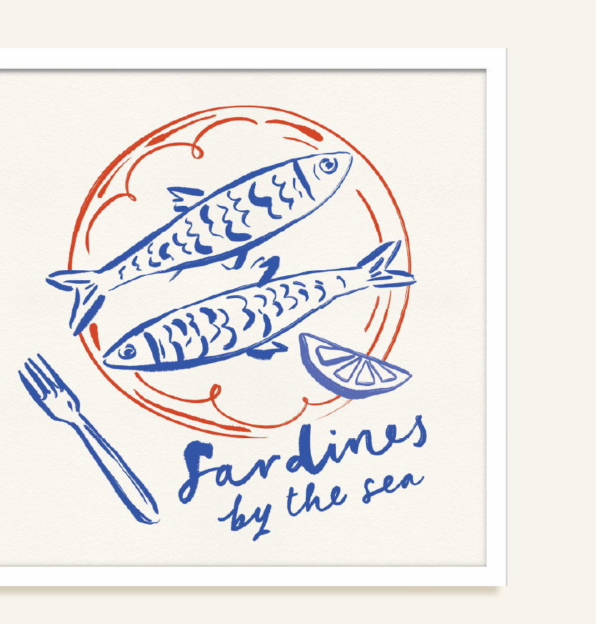 SARDINES ON A PLATE FRAMED PRINT