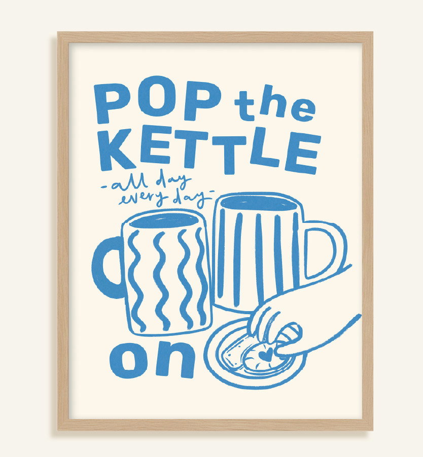 POP THE KETTLE BLUE FRAMED PRINT