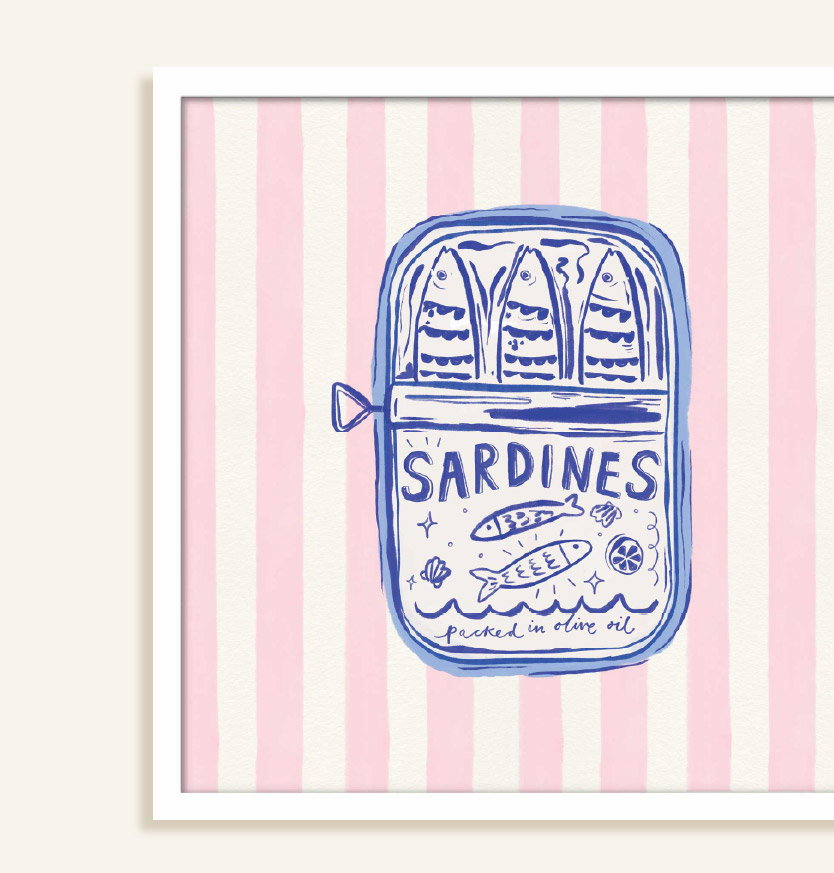 SARDINES PINK STRIPE FRAMED PRINT
