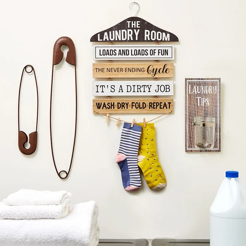 Image of Laundry Room Humorous Wall Décor - Tip Jar, Sign, or Safety Pins