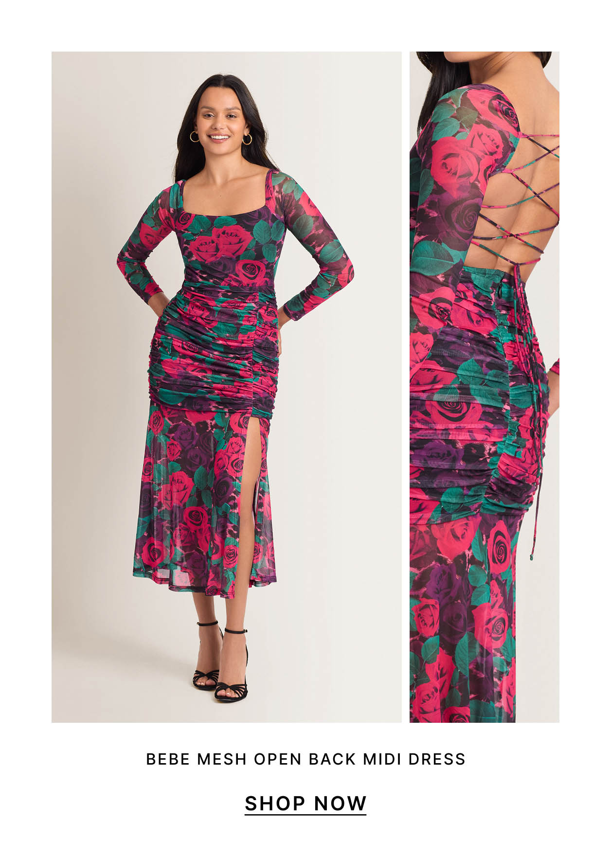 bebe Mesh Open Back Midi Dress