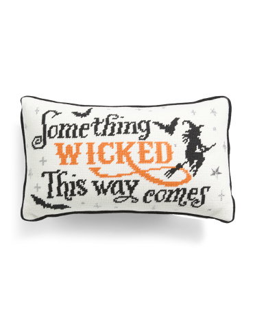 9x15 Something Wicked Needlepoint Pillow | Black | Polyester