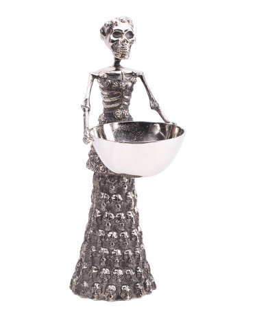 7x20 Oversized Day Of The Dead Skeleton Candy Dish | Metal