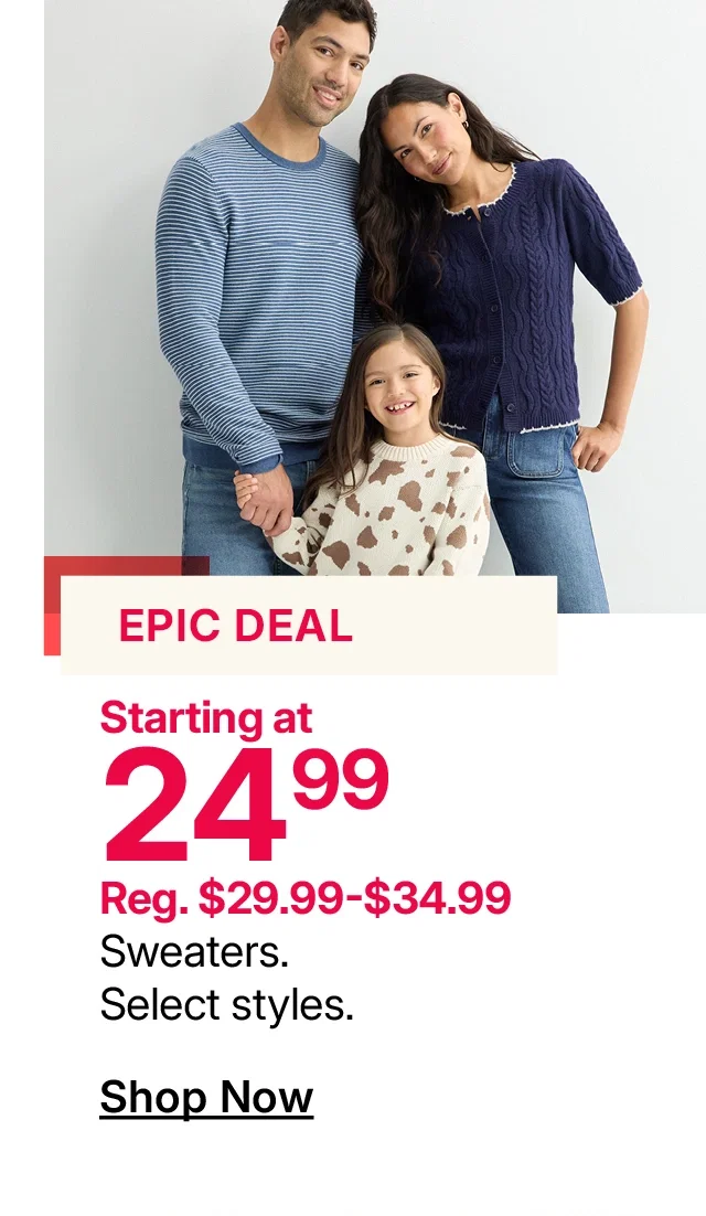 starting at $24.99 sweaters