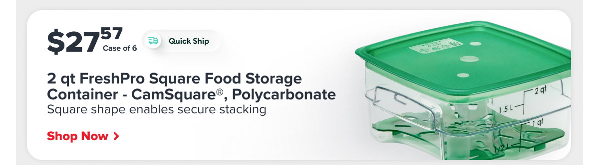 Cambro 2SFSPROCW135 2 qt FreshPro Square Food Storage Container - CamSquare®, Polycarbonate, Green Graduation