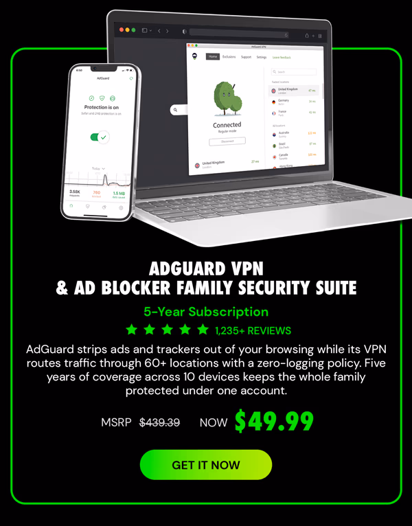 AdGuard VPN + Ad Blocker Family Security Suite