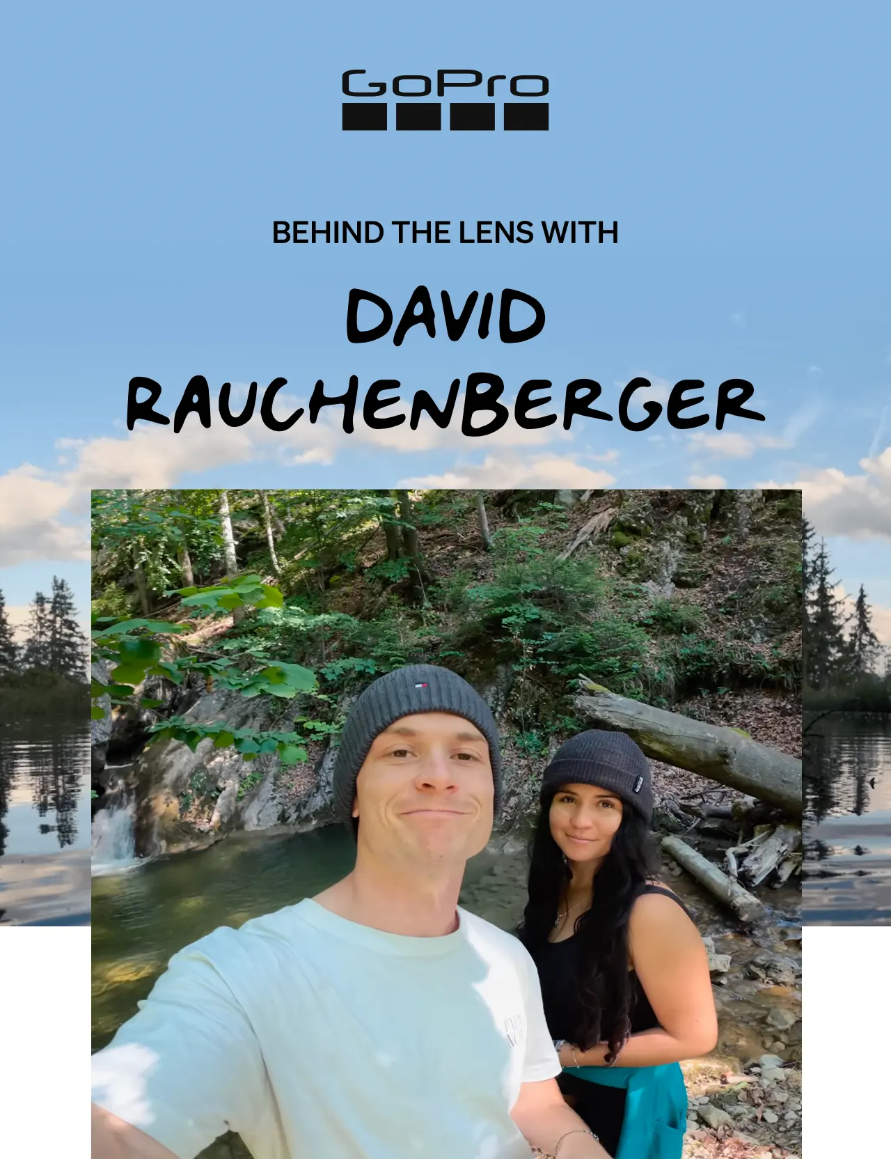 Promotional graphic featuring David Rauchenberger for a GoPro 'Behind the Lens' feature.