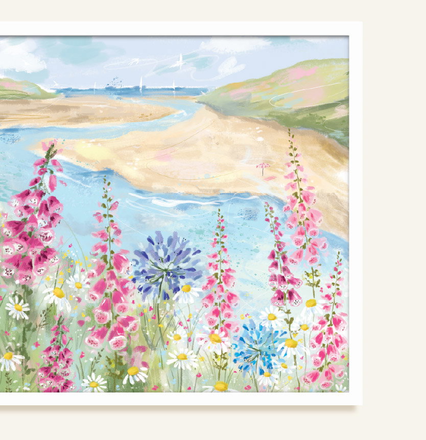 FOXGLOVES BY THE BEACH FRAMED PRINT