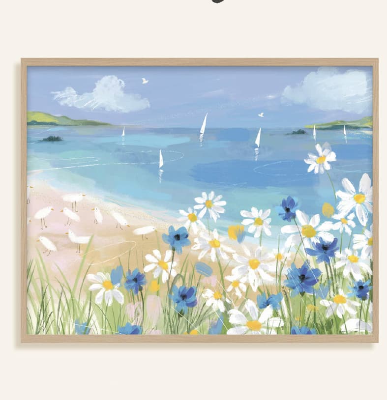 CLIFFTOP DAISIES FRAMED PRINT