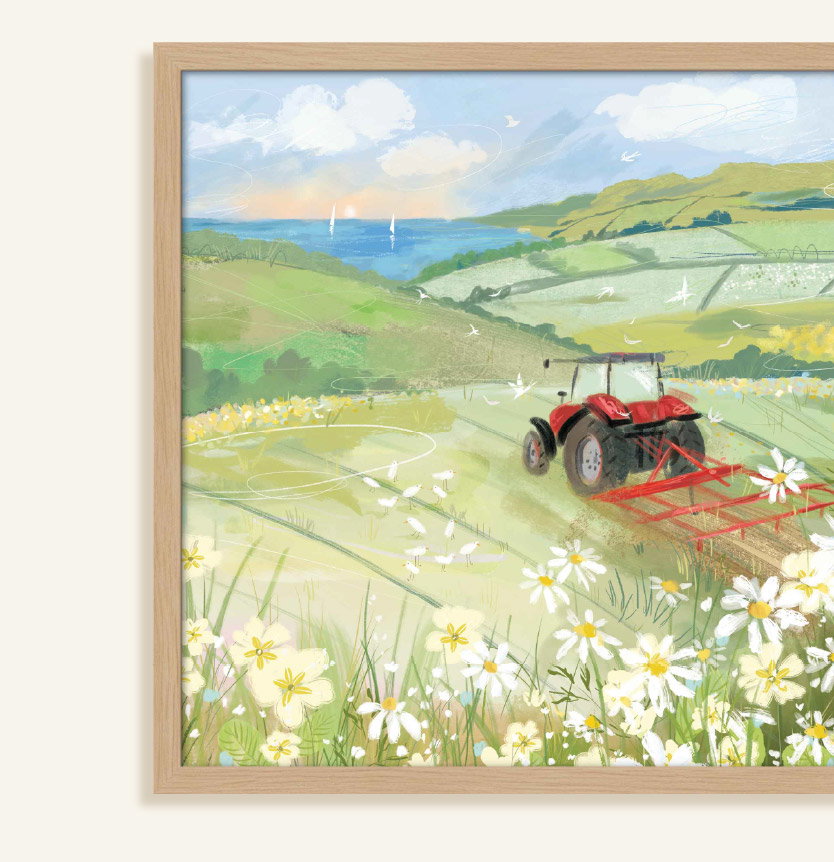 VIEW FROM THE TRACTOR FRAMED PRINT