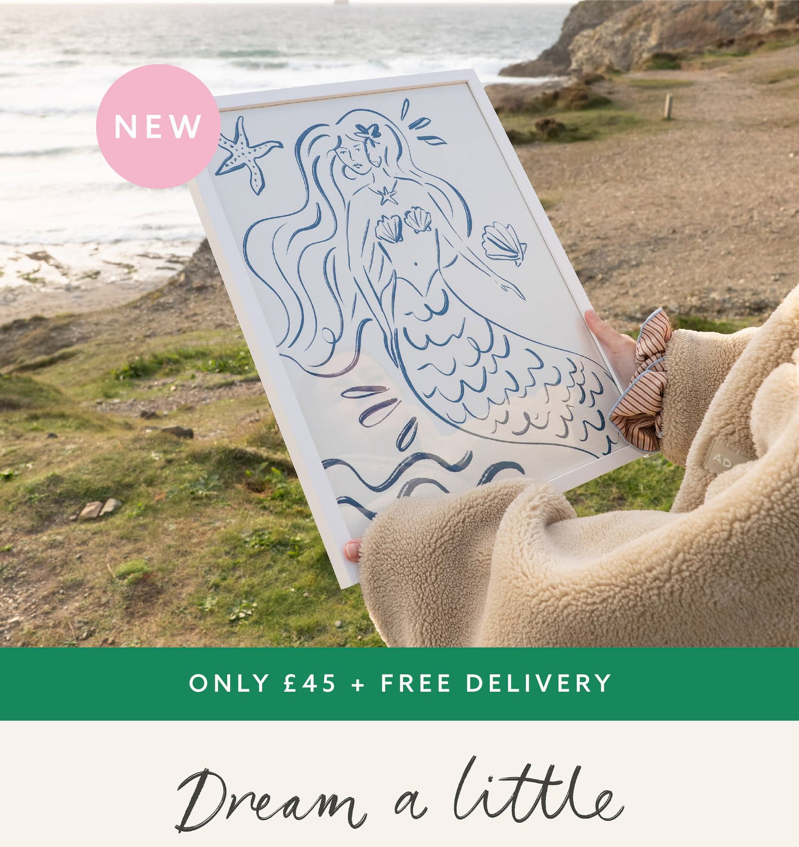 New framed art with new frame colours, photographed by the Cornish coast. Free delivery on this collection. Dream a little.