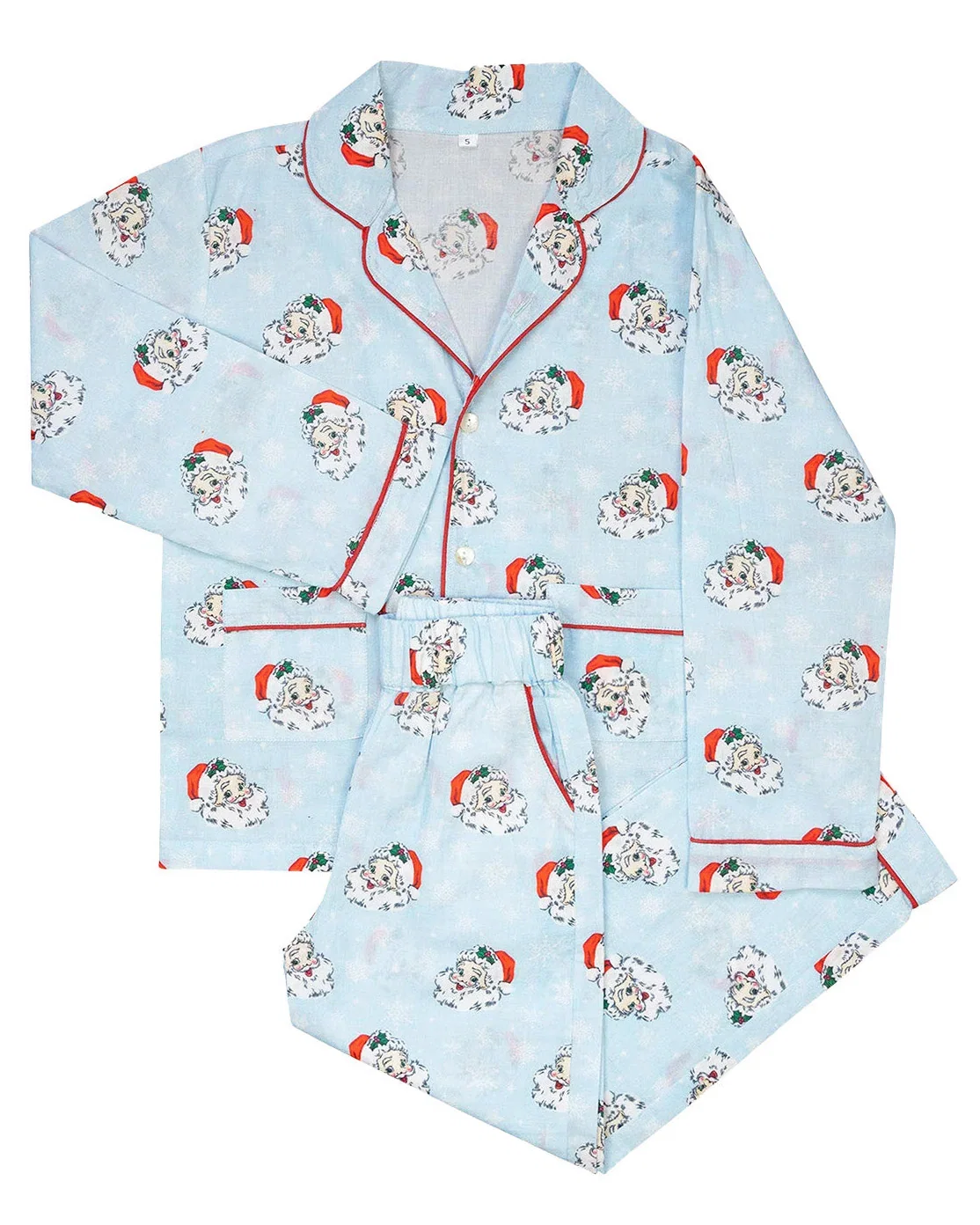 Image of Vintage Santa Blue Button Down Mens Pajamas