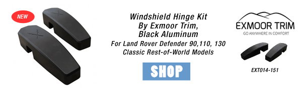 NEW Windshield Hinge Kit, Black Aluminum By Exmoor Trim, For Land Rover Defender 90, 110, 130 at Roverparts.com