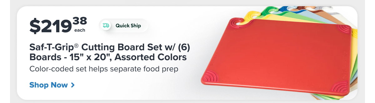 San Jamar CBG1520KC Saf-T-Grip® Cutting Board Set w/ (6) Boards - 15" x 20", Assorted Colors