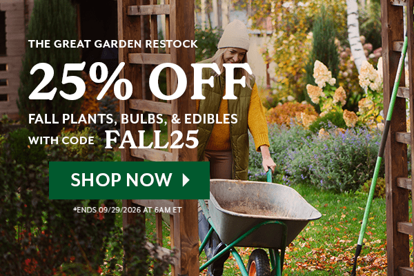 THE GREAT GARDEN RESTOCK: 25% OFF Fall Plants, Bulbs & Edibles with code FALL25. Ends 9/29/2026 at 6am eastern time.