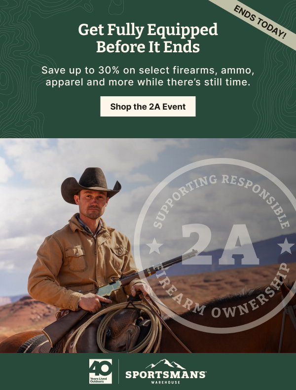 Freedom, Fully Equipped | Save up to 30% on select firearms, ammo, apparel and more during the 2A Event.