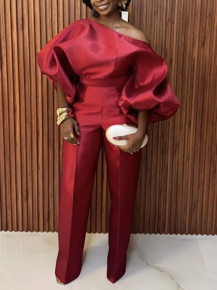 Urban Puff Sleeve Plain Asymmetrical Jumpsuit