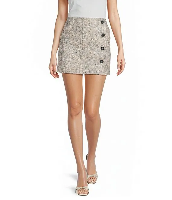 IRO Elixio Tweed High-Rise Wrap Button Front Mini Skirt