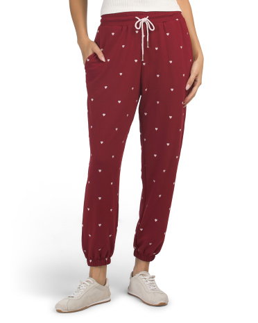 Love Lounge Embroidered Joggers for Women | White/Pink | Size: L | Polyester/Viscose/Elastane