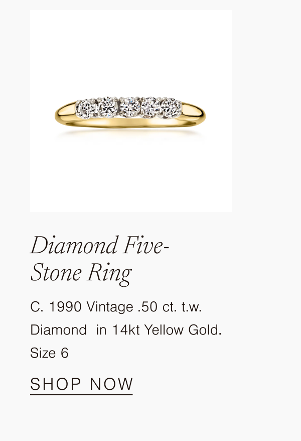 Diamond Five-Stone Ring | C.1990 Vintage /50 ct.tw Diamond in 14kt Yellow Gold Size 6 | SHOP NOW
