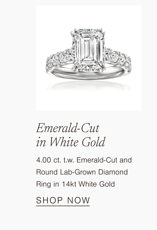 Emerald-Cut in White Gold | 4.00 ct. tw. Emerald-Cut and Round Lab-Grown Diamond Ring in 14kt White gold | SHOP NOW