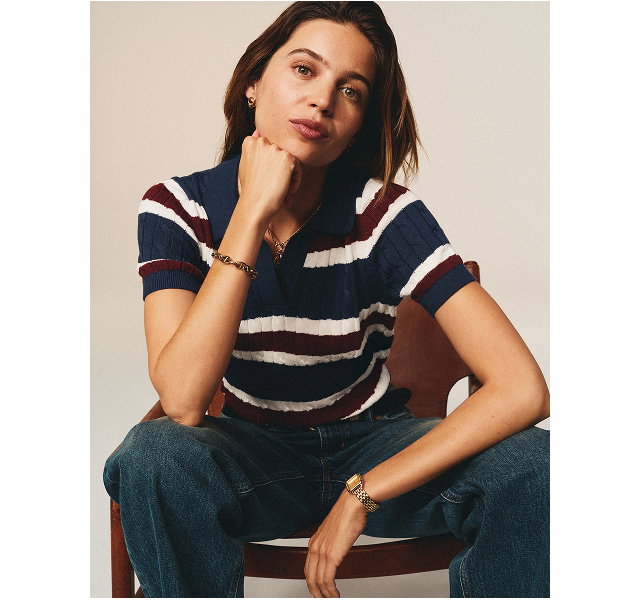 The Cable Polo Go bold with wide stripes, finished with an open collar for a retro feel. Shop Now 