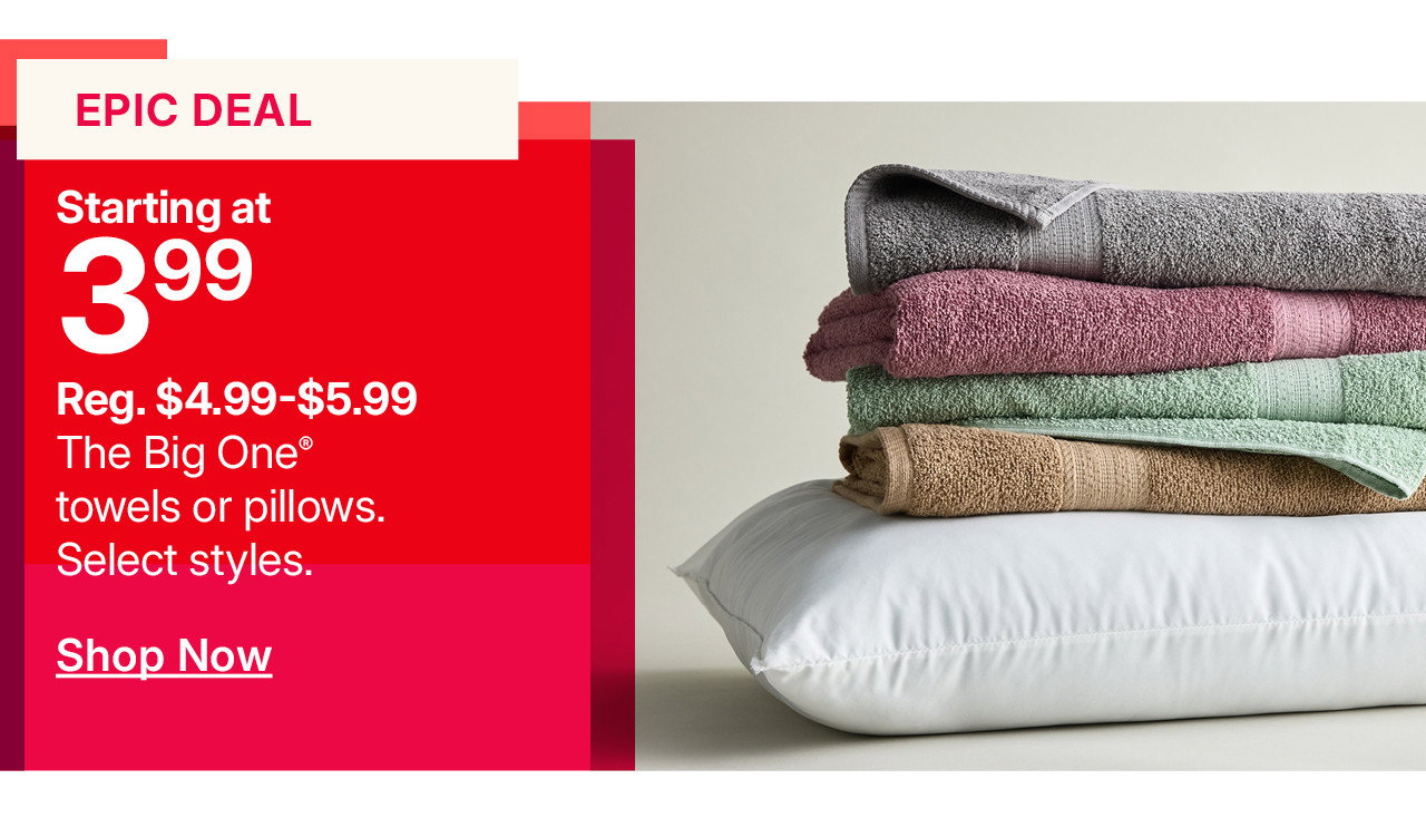 starting at $3.99 the big one towels or pillows