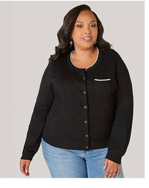 Piped Button Front Cardigan