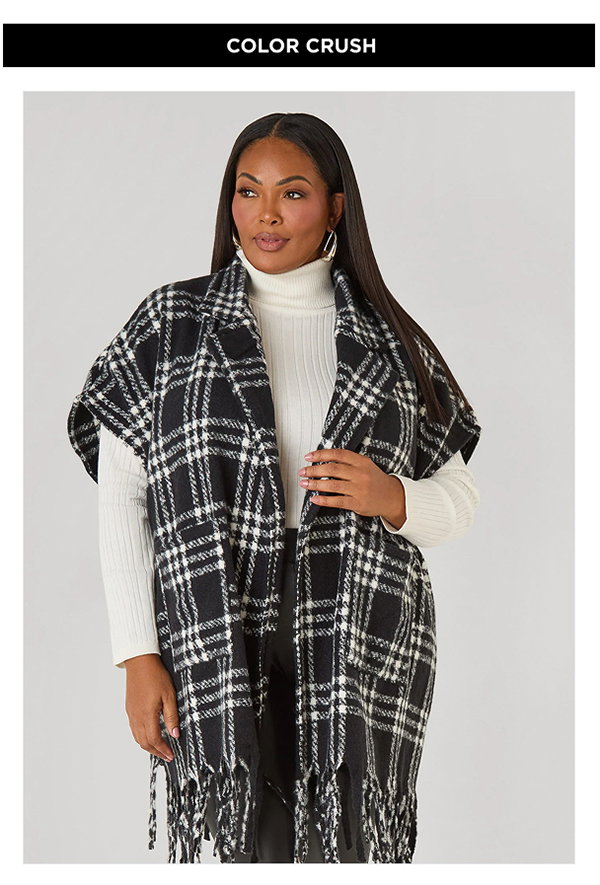 Fringed Brushed Plaid Ruana