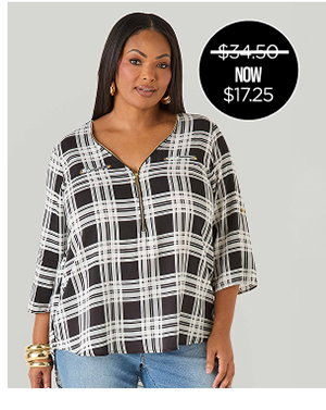 Zip Front Plaid Top