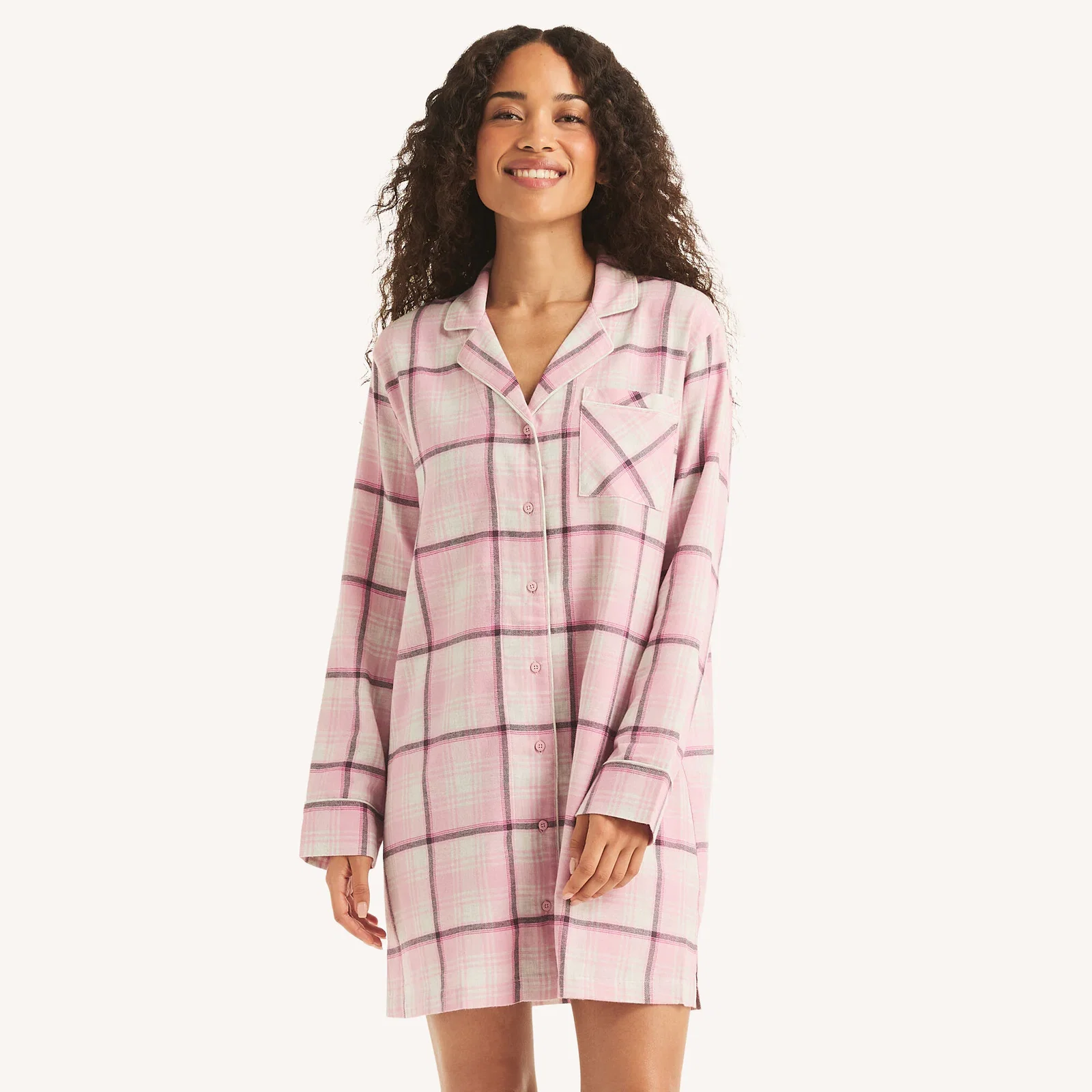 Image of Plaid Sleep Shirt Dress