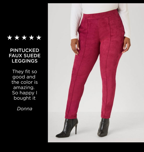 Pintucked Faux Suede Leggings