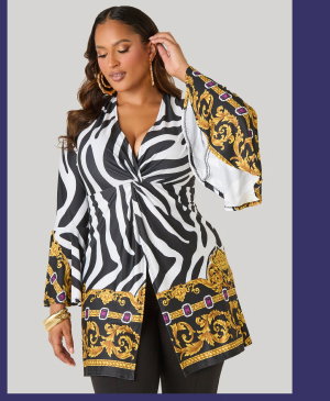 Zebra Print Front Split Tunic