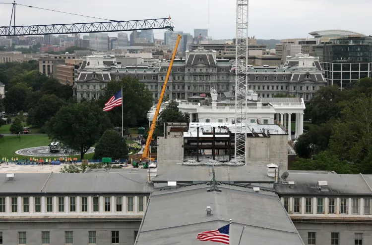The White House campus, including a new helipad on the South Lawn and President Donald Trump ballroom that’s under construction, are seen from above on September 21, 2026. Kevin Dietsch/Getty Images