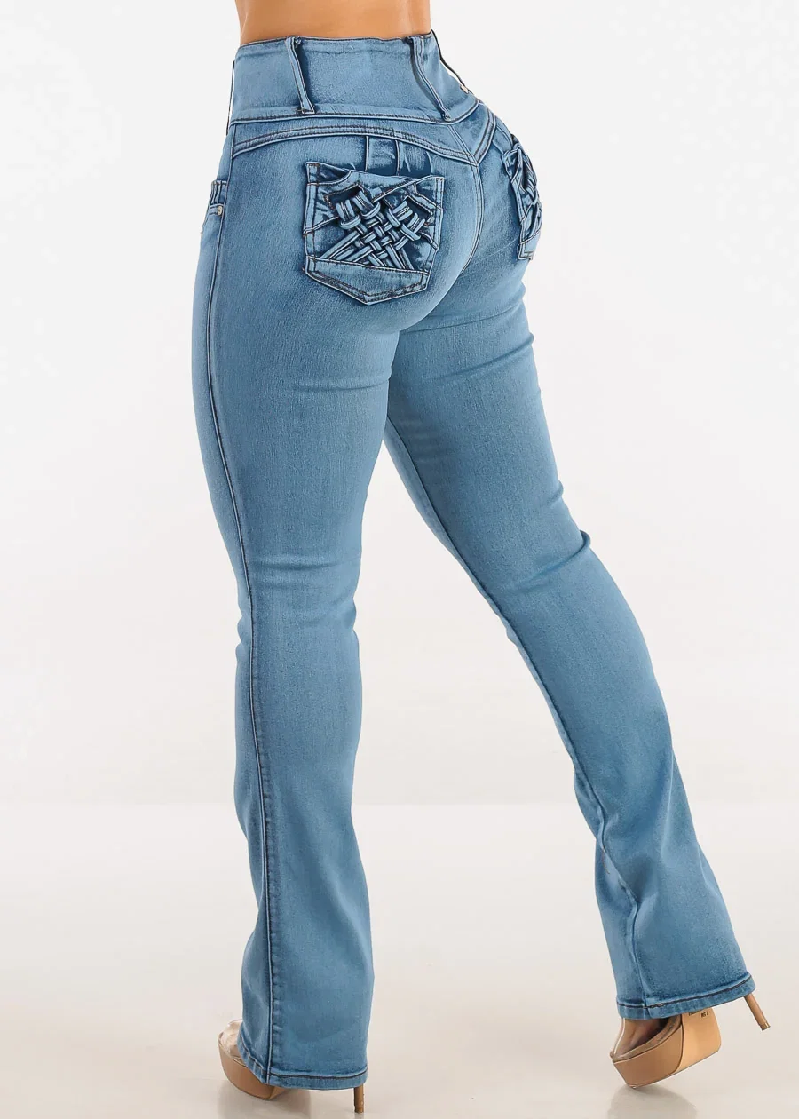 Image of MX JEANS Butt Lift High Waist Bootcut Jeans Acid Wash Blue