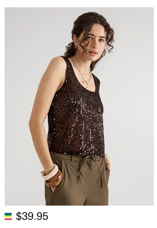 SEQUIN SCOOP NECK SLEEVELESS TOP