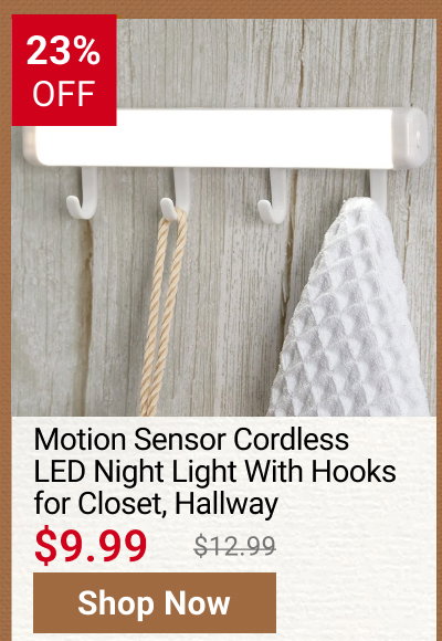 Motion Sensor Cordless LED Night Light With Hooks for Closet, Hallway