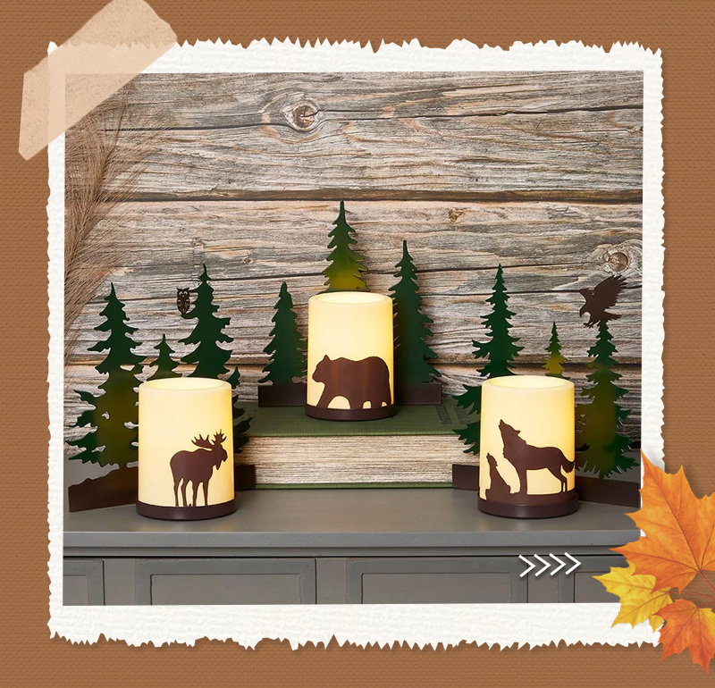 Forest Animals Flameless Flickering LED Candle Set 3 Pc.