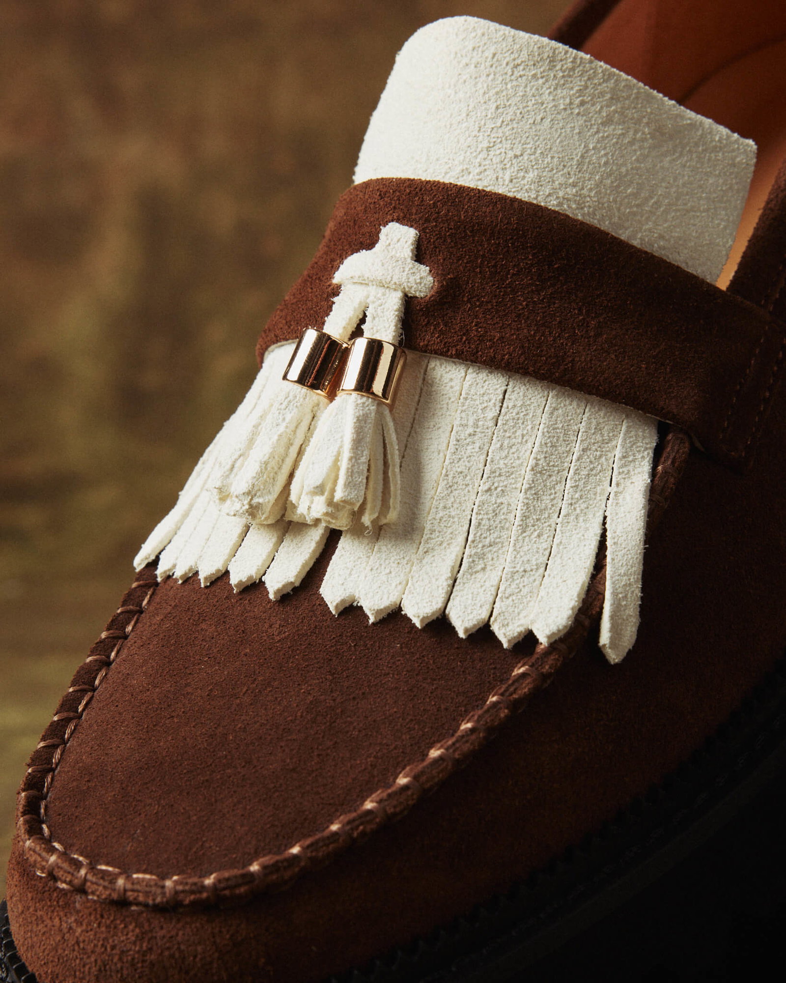 Journey Brown/White Suede Lug Tassel Loafer