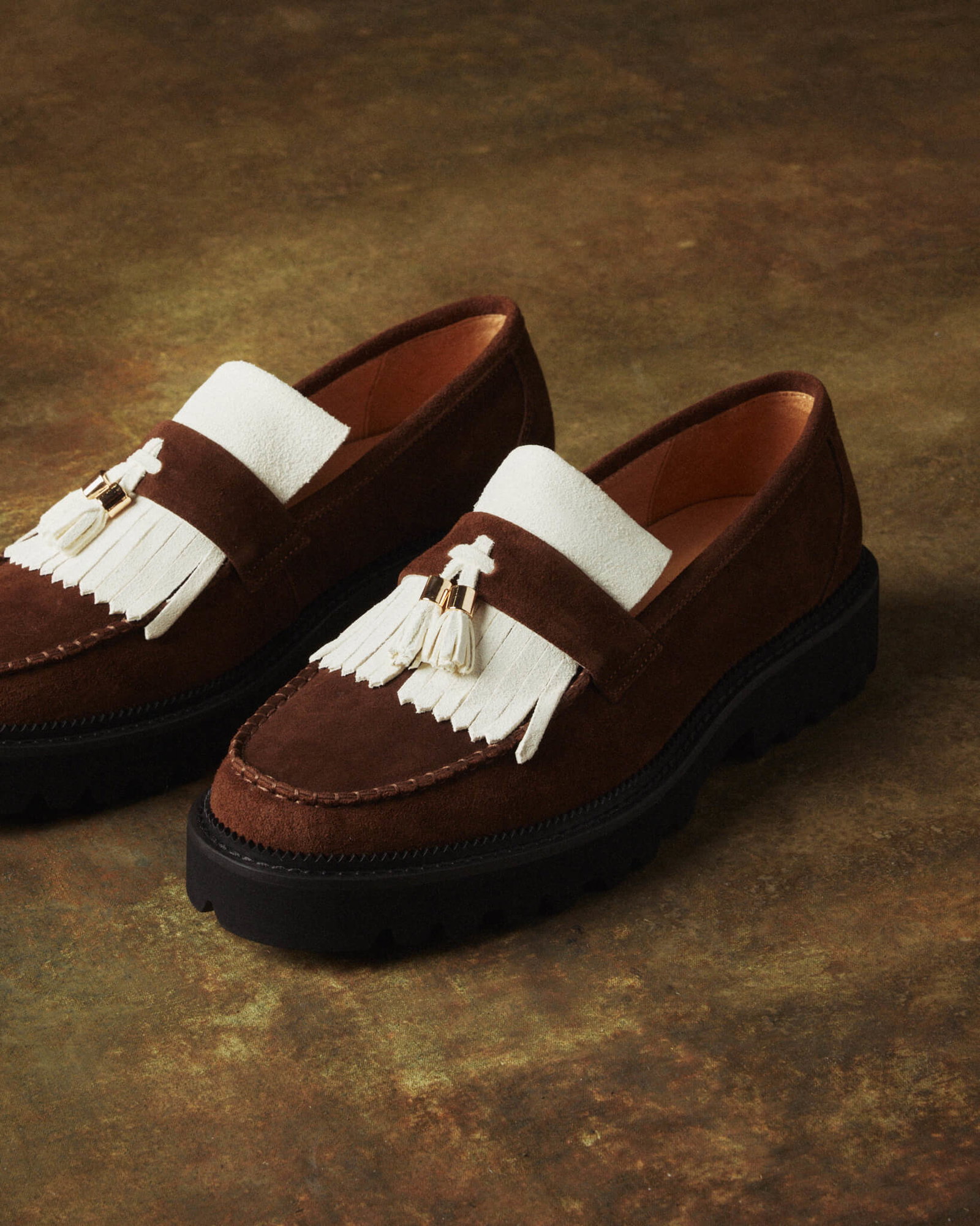 Journey Brown/White Suede Lug Tassel Loafer