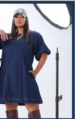Balloon Sleeve Denim Dress
