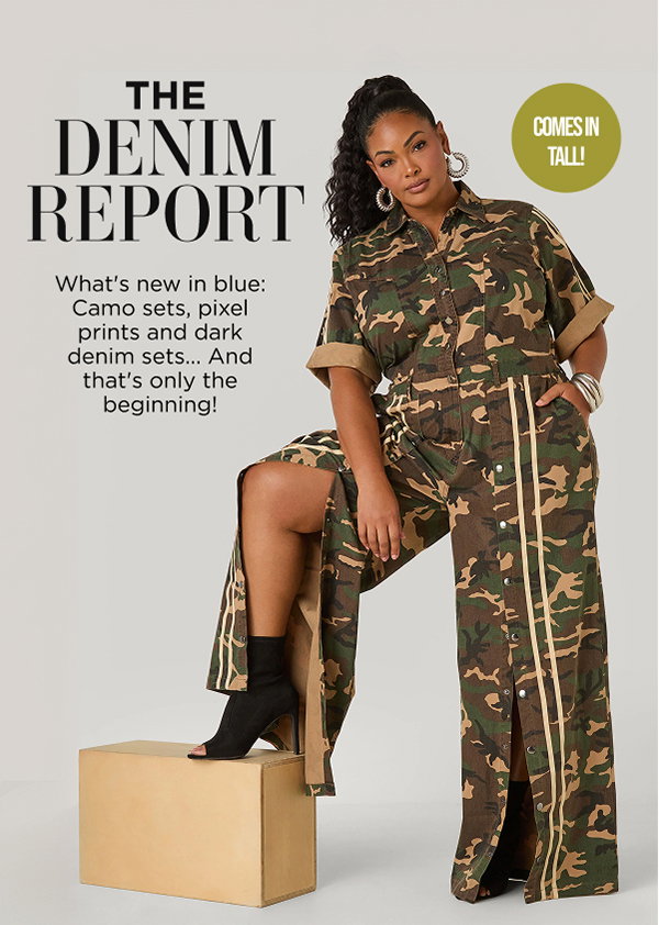 Striped Camo Print Denim Jumpsuit