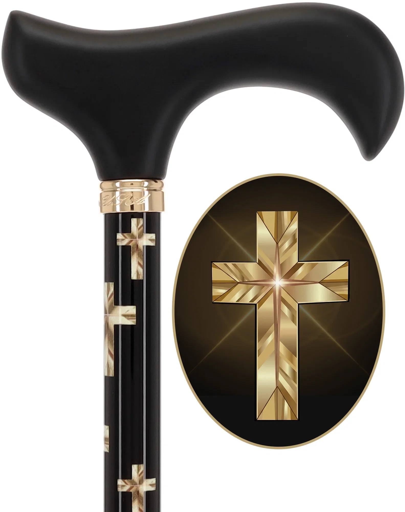 Image of Golden Cross: Elegance & Comfort - Wooden Handle