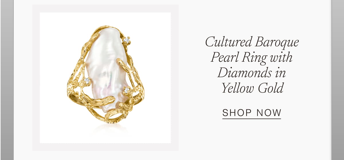 Cultured Baroque Pearl Ring with Diamonds in Yellow Gold | Shop Now