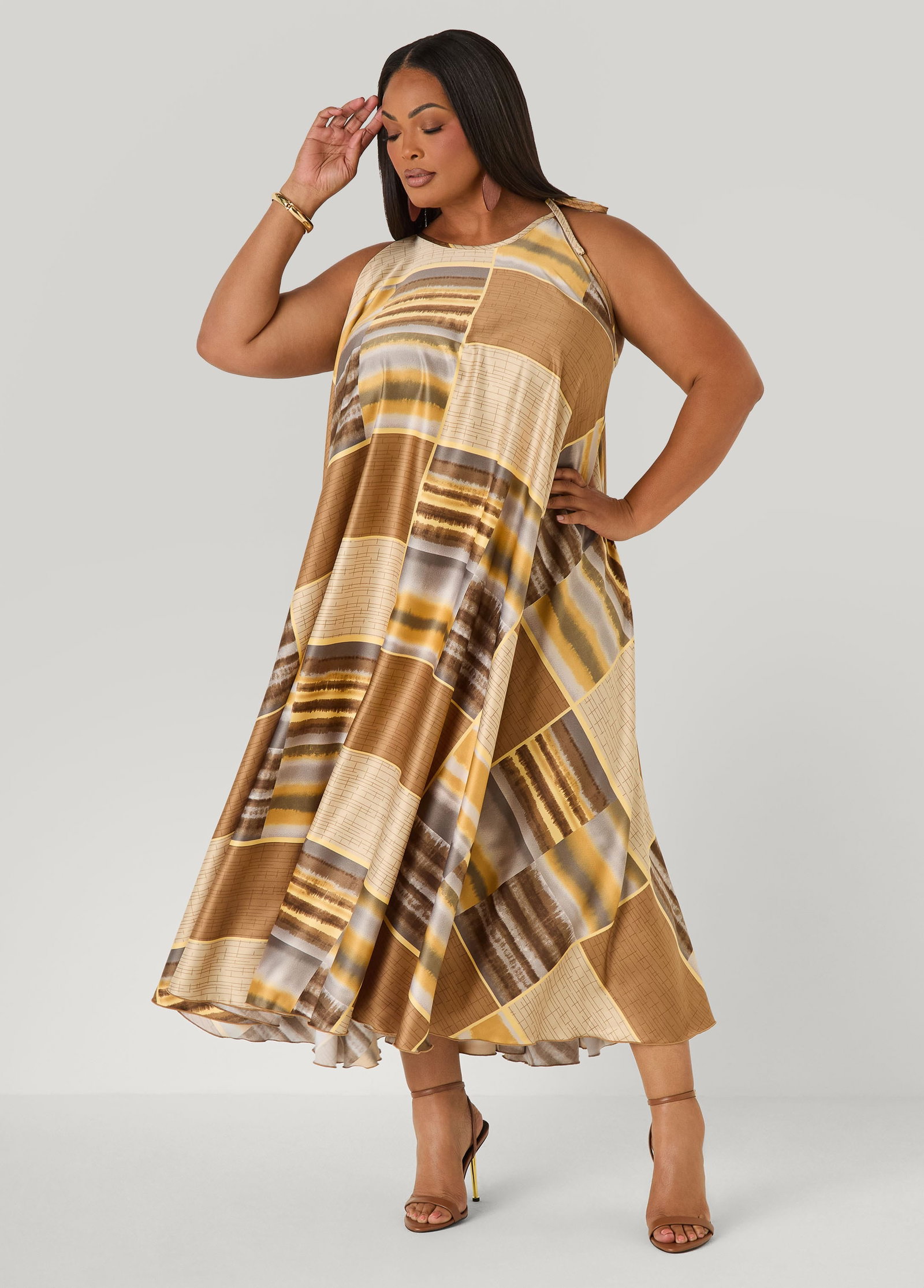 Tie Neck Printed Maxi Dress