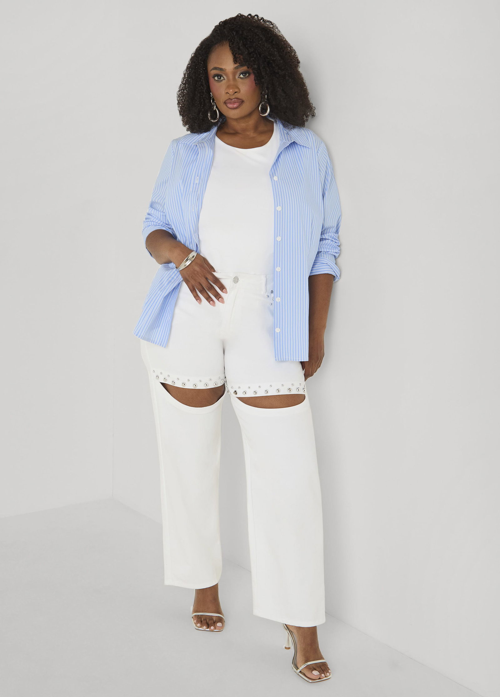 Cutout Studded Straight Leg Jeans